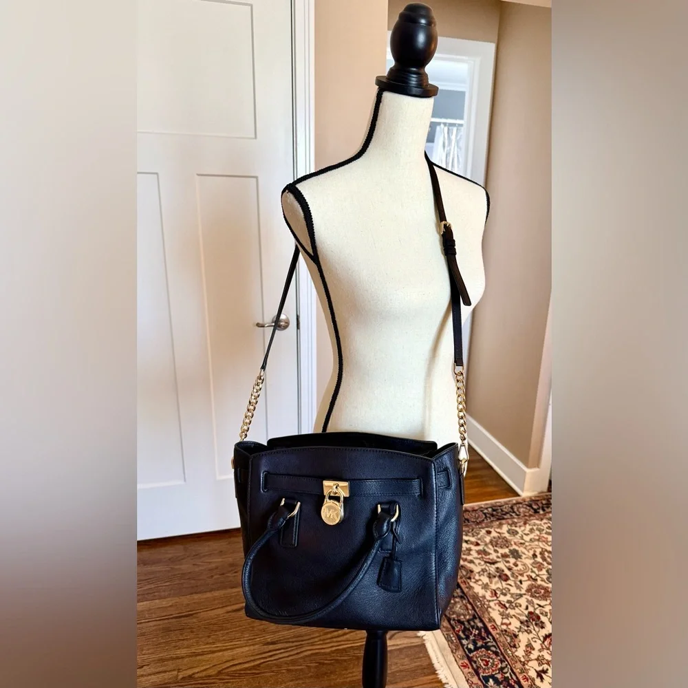 Michael Kors Lock Black and Gold Satchel with Luxurious Leather - Picture 3 of 16